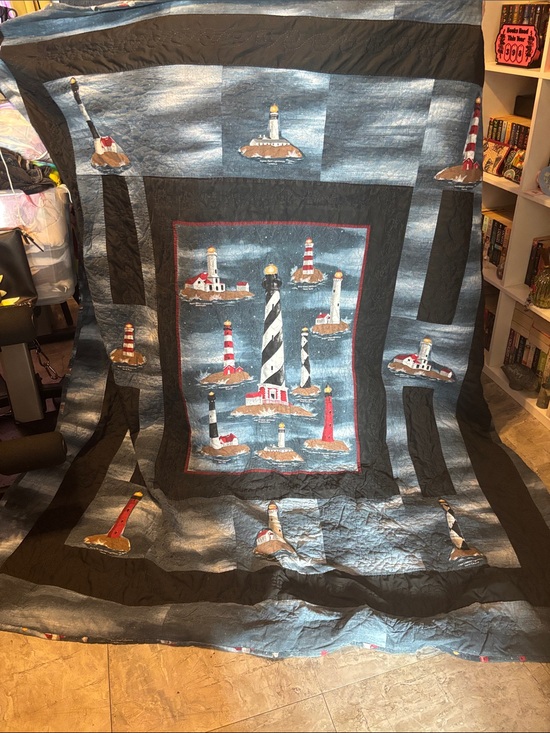 Other - Handmade Lighthouse Quilt Twin XL in Blue and Black